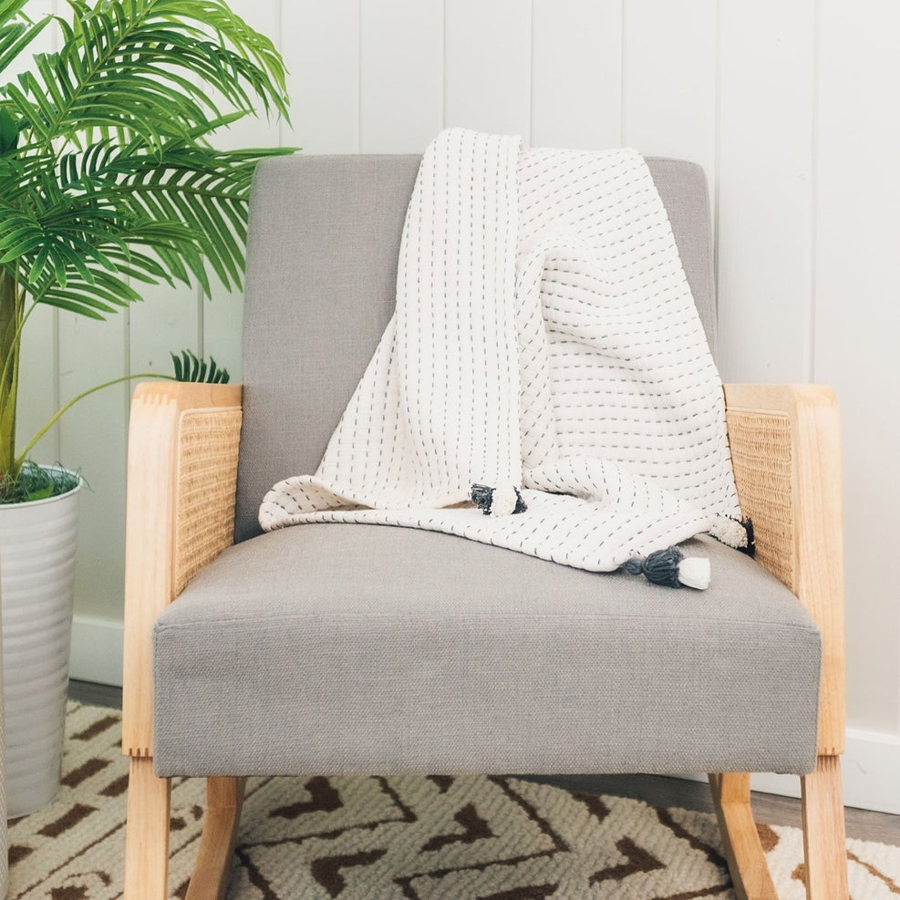 Crane Baby Stitched Striped Blanket