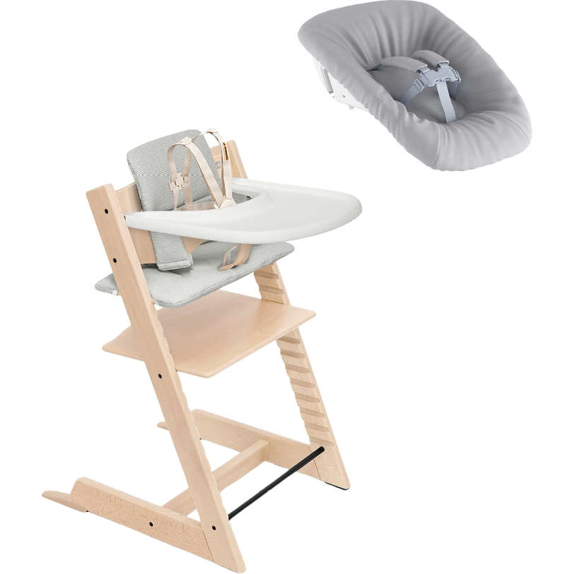 stokke tripp trapp oak black Stokke Tripp Trapp High Chair² with Cushion Tray and Newborn Set, Natural + Anthracite Cushion, White Tray, Newborn Set