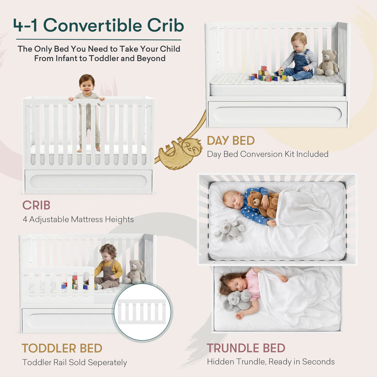 HushCrib Lulla & Lulli 3-in-1 Convertible Crib With Trundle