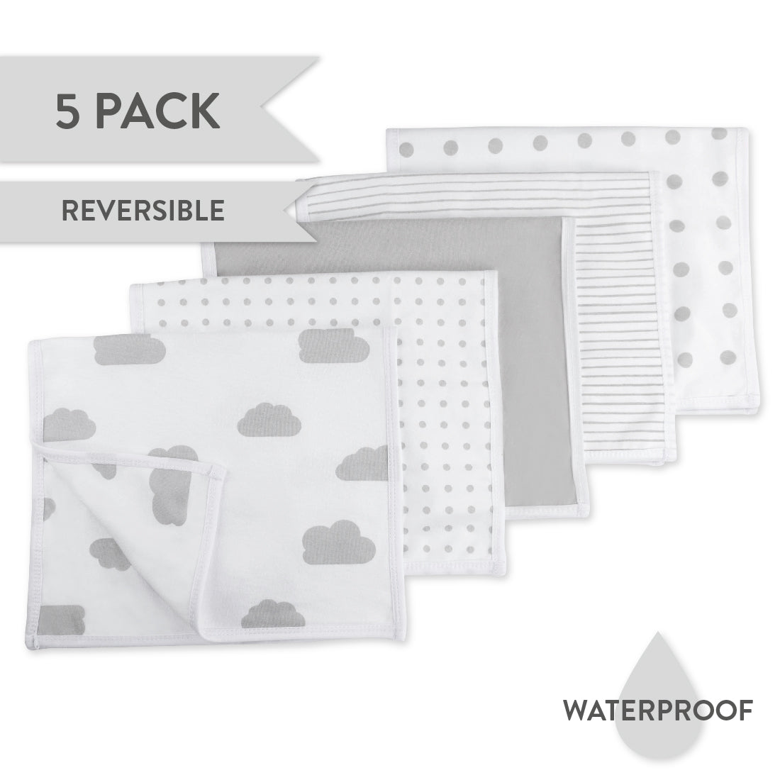 Ely's & Co. Waterproof Reversible Jersey Cotton Burp Cloths / Cloth Diapers - 5 Pack