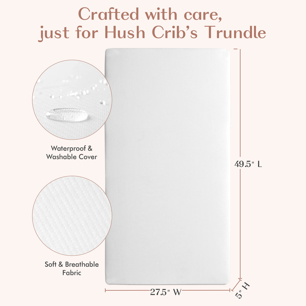 HushCrib Extra Firm Trundle Mattress with Removable Cover