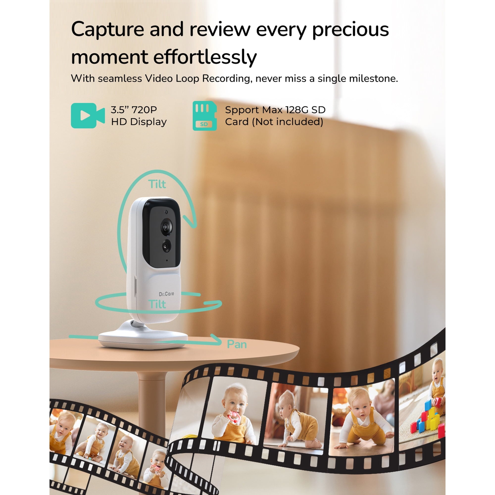 Dr.Care 3.5" Video Baby Monitor With 2 Cameras - No WiFi