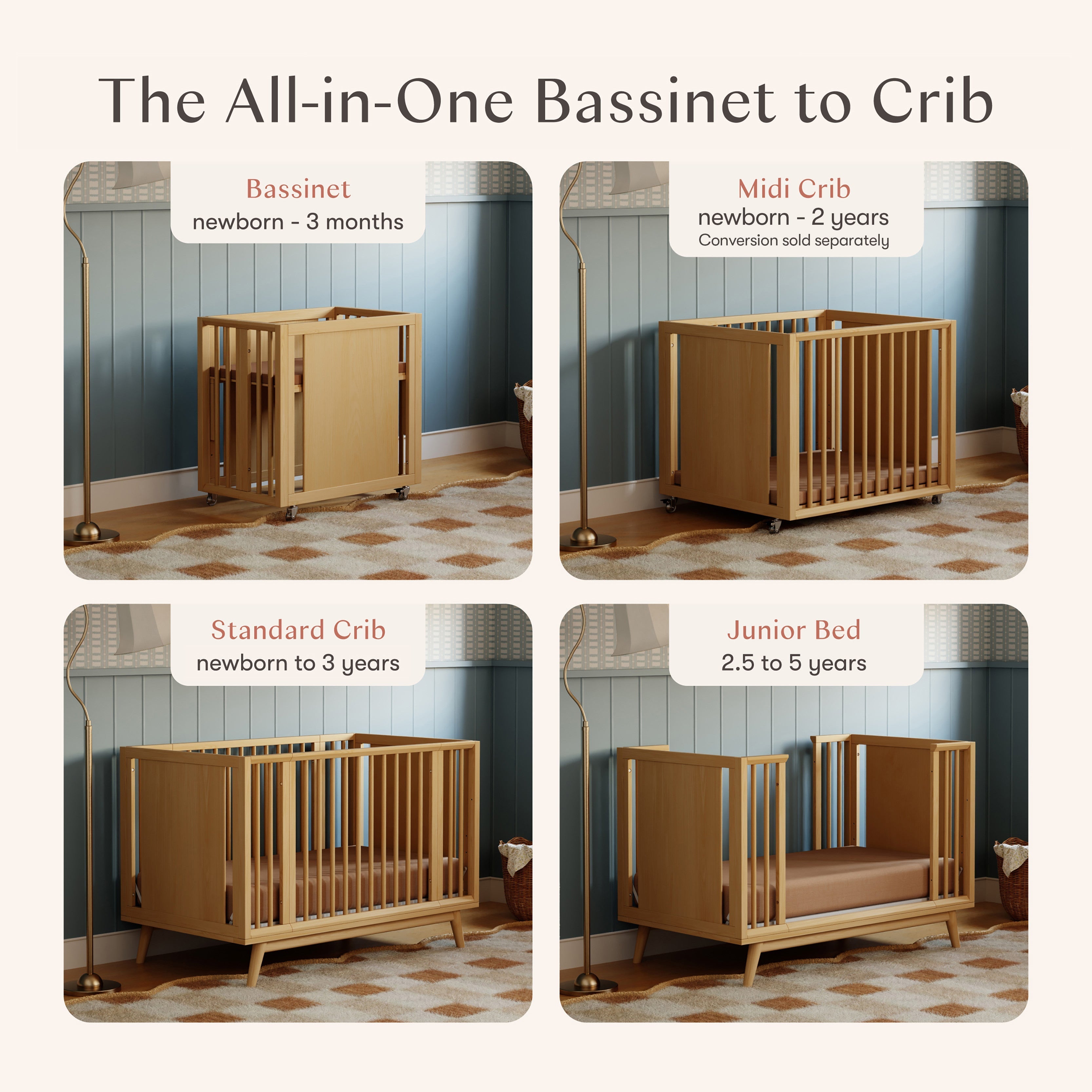 Babyletto Palma 8-in-1 Convertible All-Stages Crib with Bassinet & Toddler Bed Kits