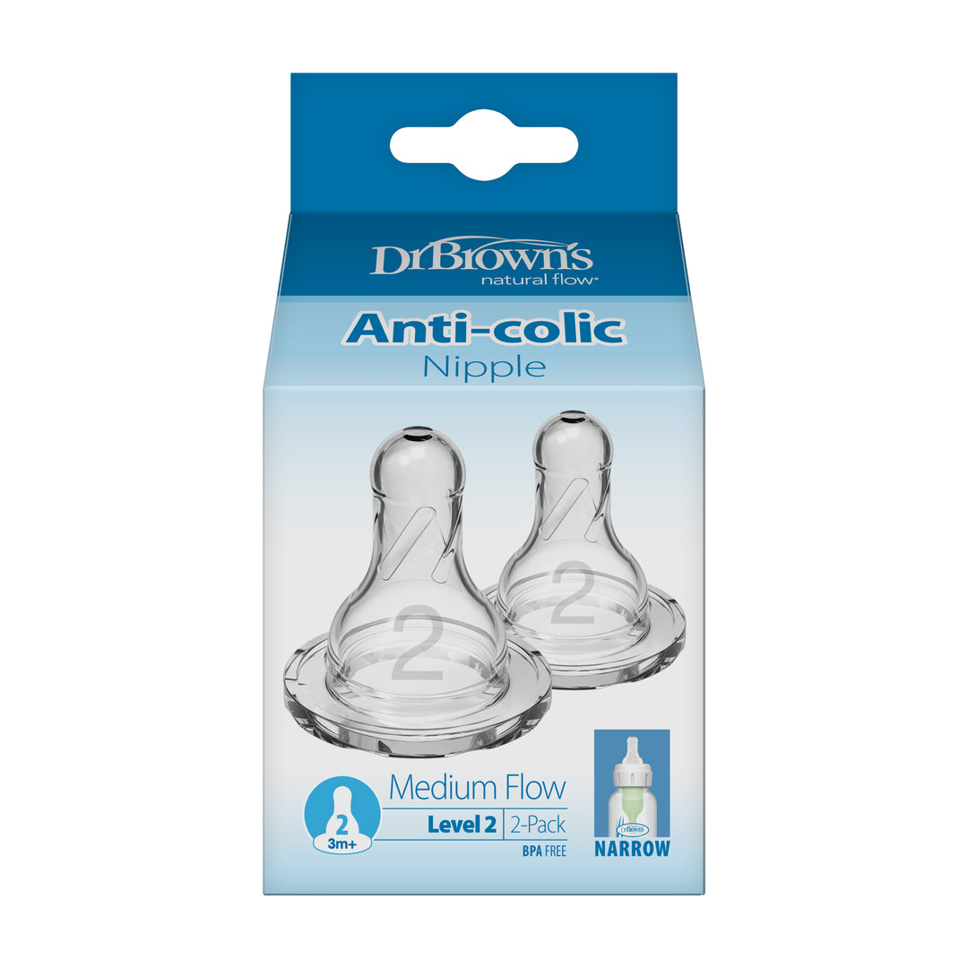 Dr. Brown's Natural Flow Narrow Baby Bottle Silicone Nipple | 2-Pack
