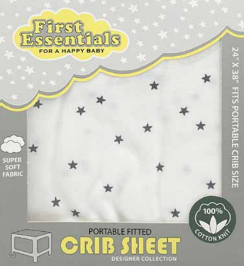First Essentials Fitted Cotton Portable Crib Sheet