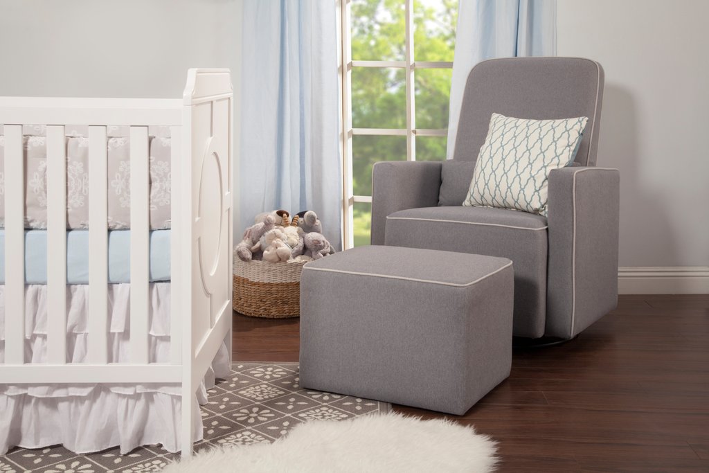 DaVinci Olive Glider and Ottoman In Grey Finish with Cream Piping