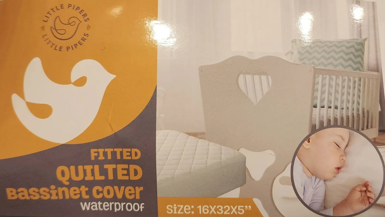 Little Pipers Waterproof Fitted Quilted Bassinet Cover