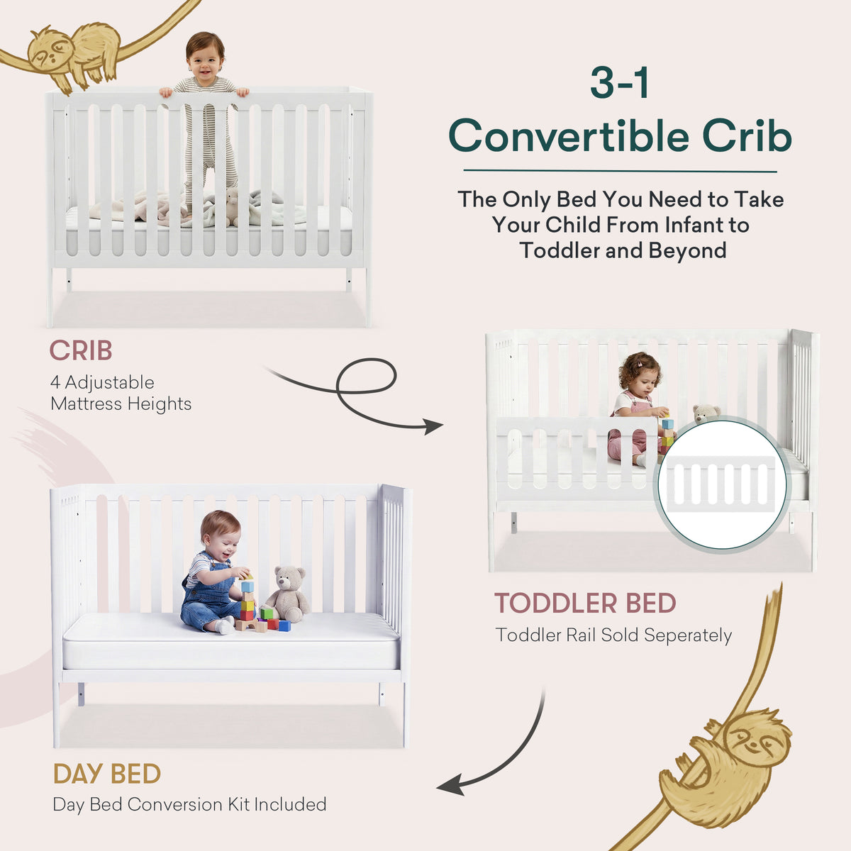HushCrib Lulla & Lulli 3-in-1 Convertible Crib