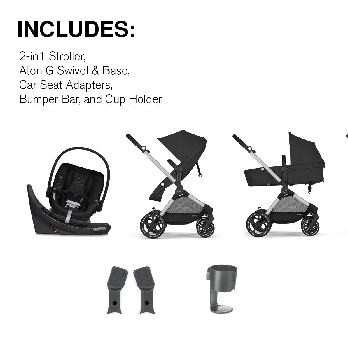Cybex EOS 5 in 1 Travel System Stroller Lightweight Aton G Swivel In