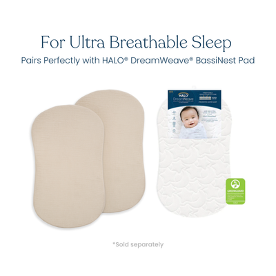 Halo BassiNest Fitted Sheet 100% Organic Cotton Muslin | 2-Pack