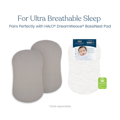 Halo BassiNest Fitted Sheet 100% Organic Cotton Muslin | 2-Pack
