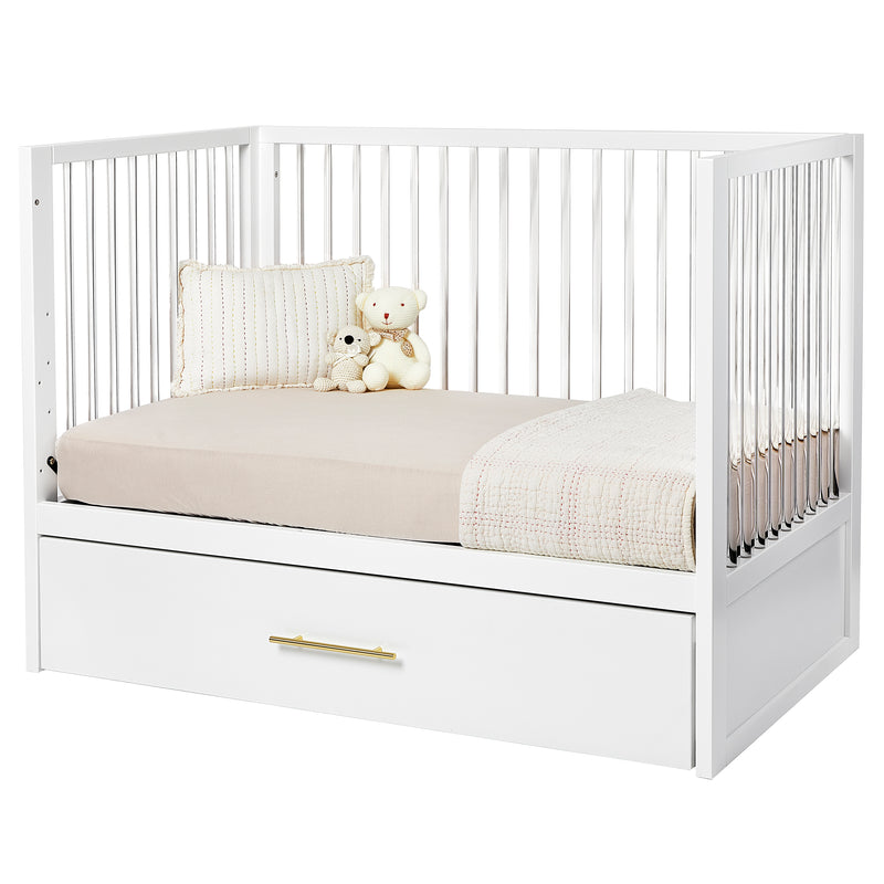 HushCrib 3-in-1 Convertible Crib With Trundle and Mattress Bundle