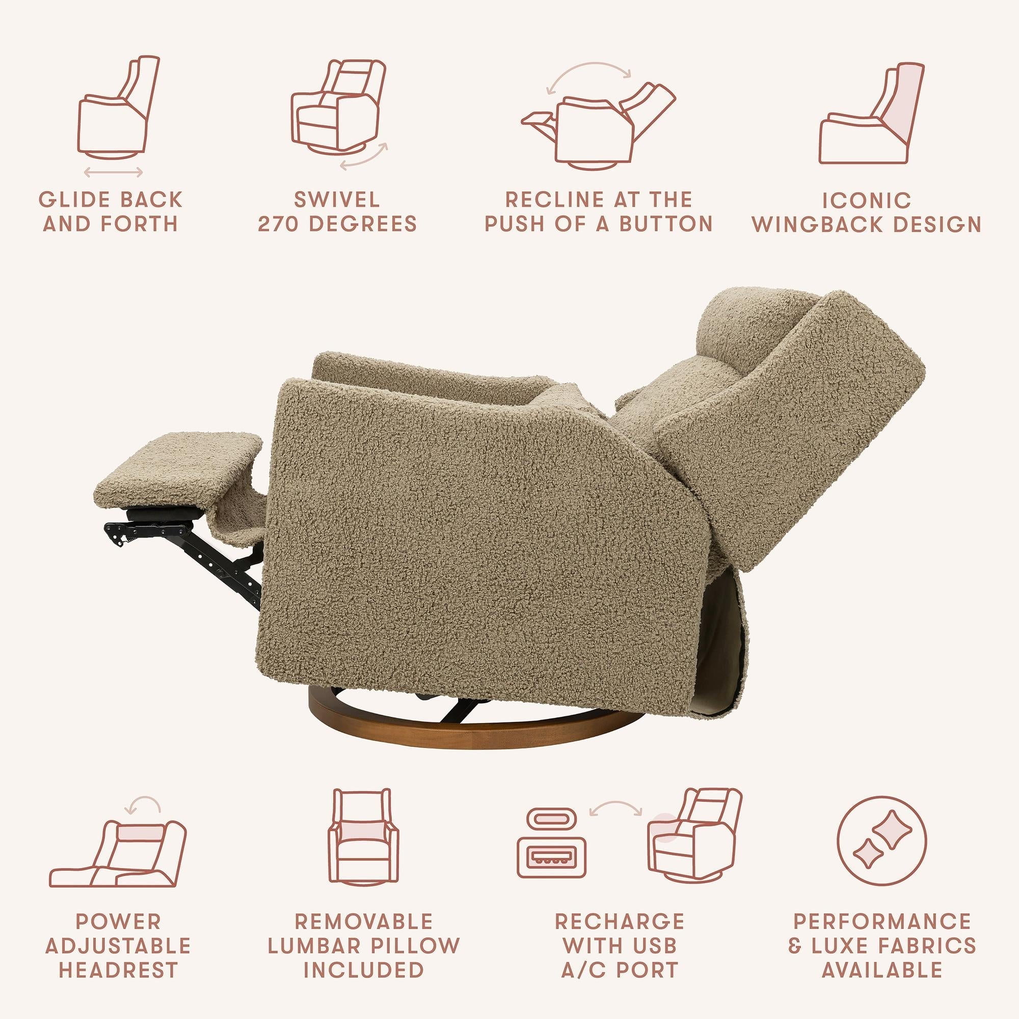 Babyletto Kiwi Plus Chair and a Half Power Recliner & Swivel Glider with Power Adjustable Headrest and USB Port