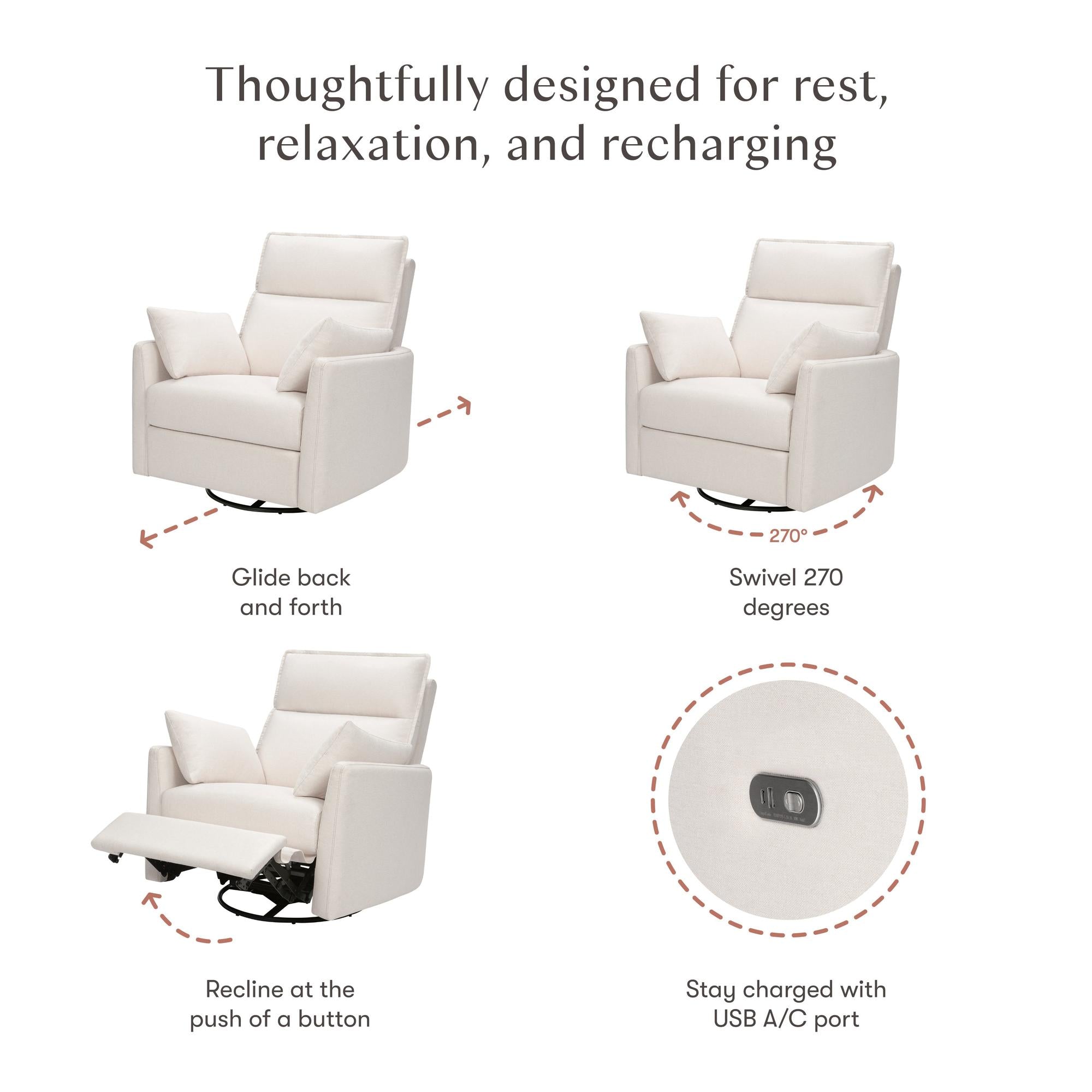Babyletto Nori Extra Wide Electronic Recliner & Swivel Glider with USB port