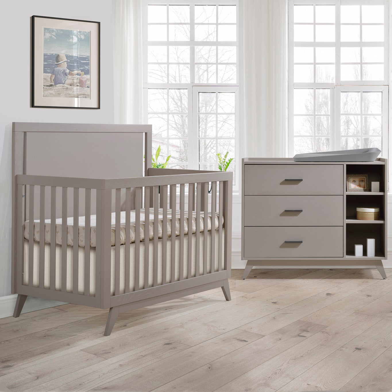 grey crib with dresser 3 Pieces Nursery Sets Baby Crib and Changer Dreeser with Removable Changing Tray Bedroom Sets Gray - Bed Bath & Beyond