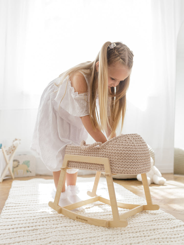 Anzy Home Doll Cradle Round Hood With Stand