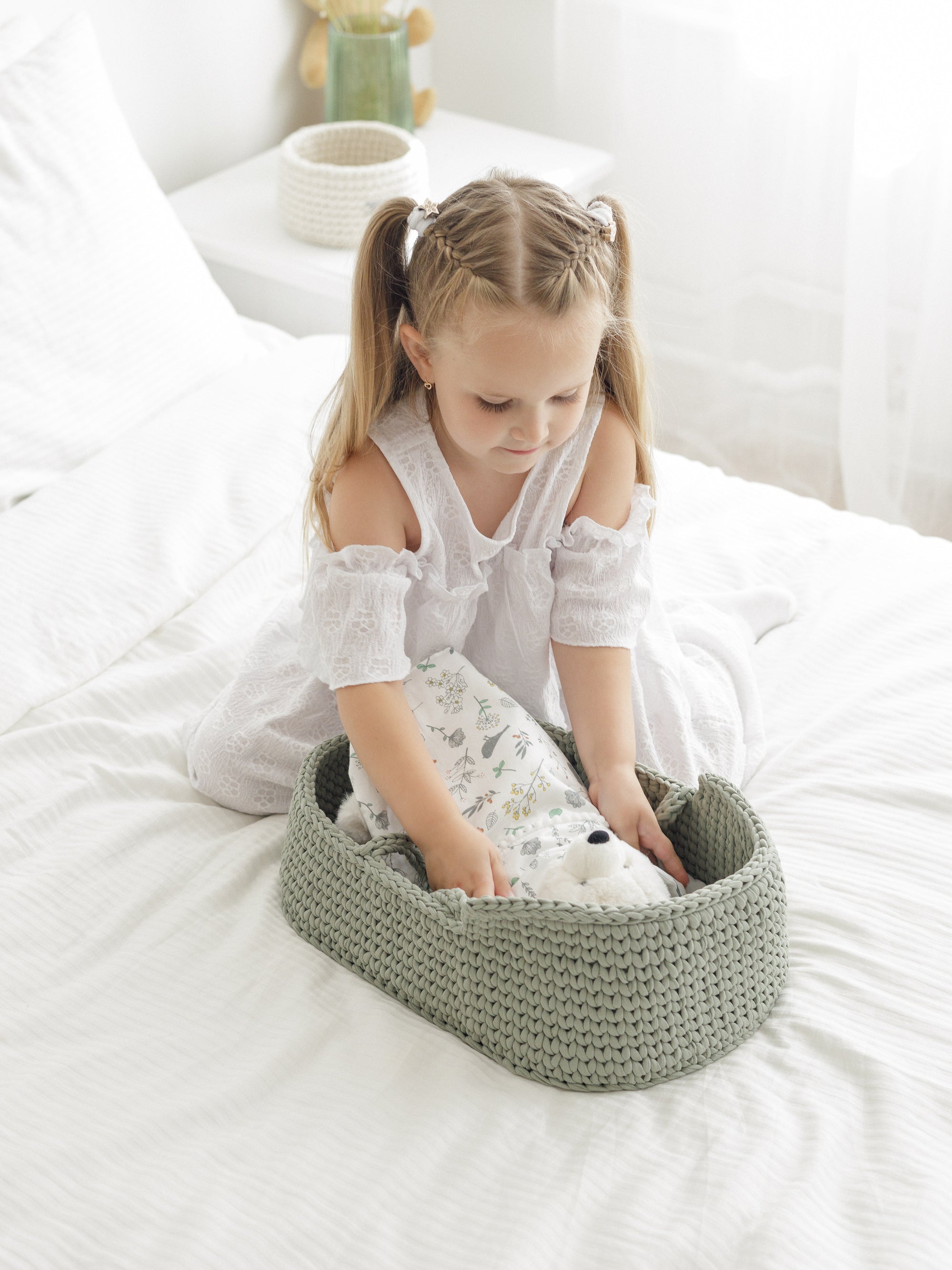 Anzy Home Doll Cradle Round Hood With Stand