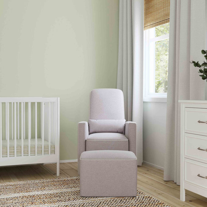 DaVinci Olive Glider and Ottoman In Grey Finish with Cream Piping
