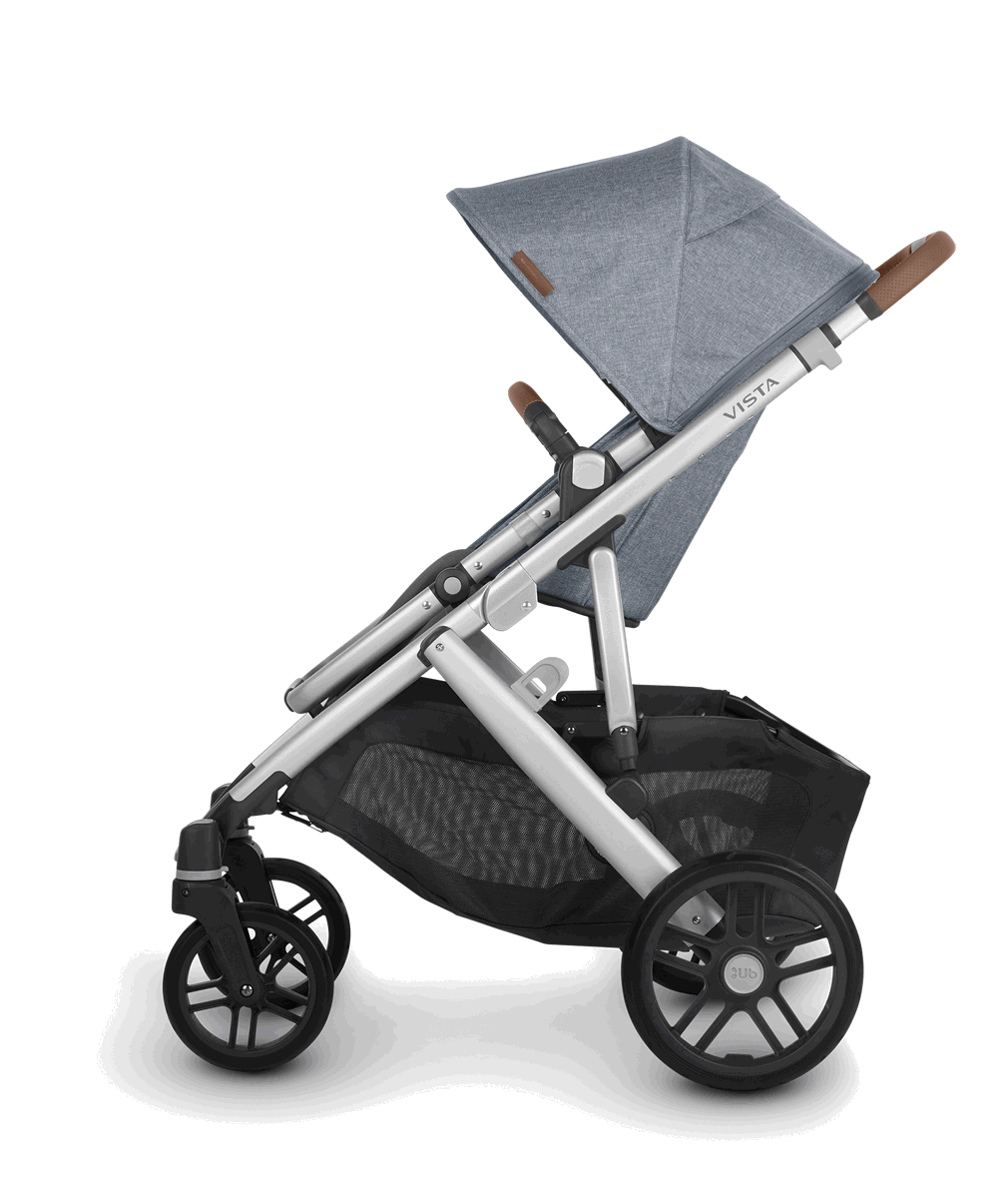 View Mega babies' UPPAbaby Vista V2 double stroller configurations.