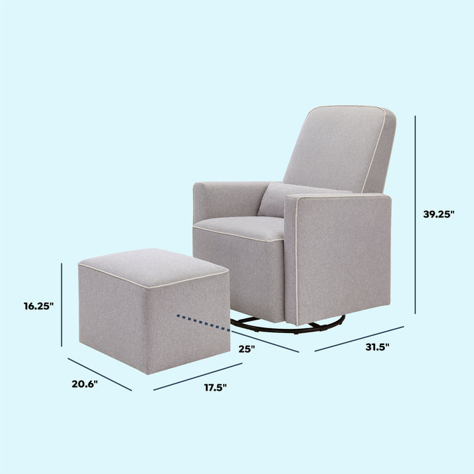 DaVinci Olive Glider and Ottoman In Grey Finish with Cream Piping