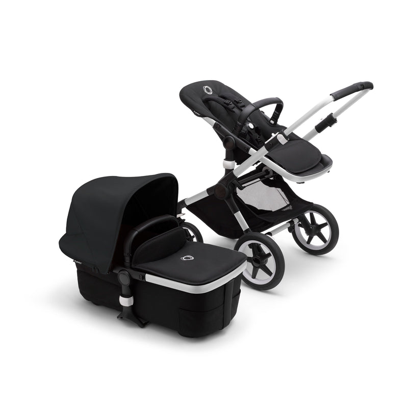 Select Mega babies Bugaboo Fox 3 in a midnight black/ aluminum shade for a striking look.
