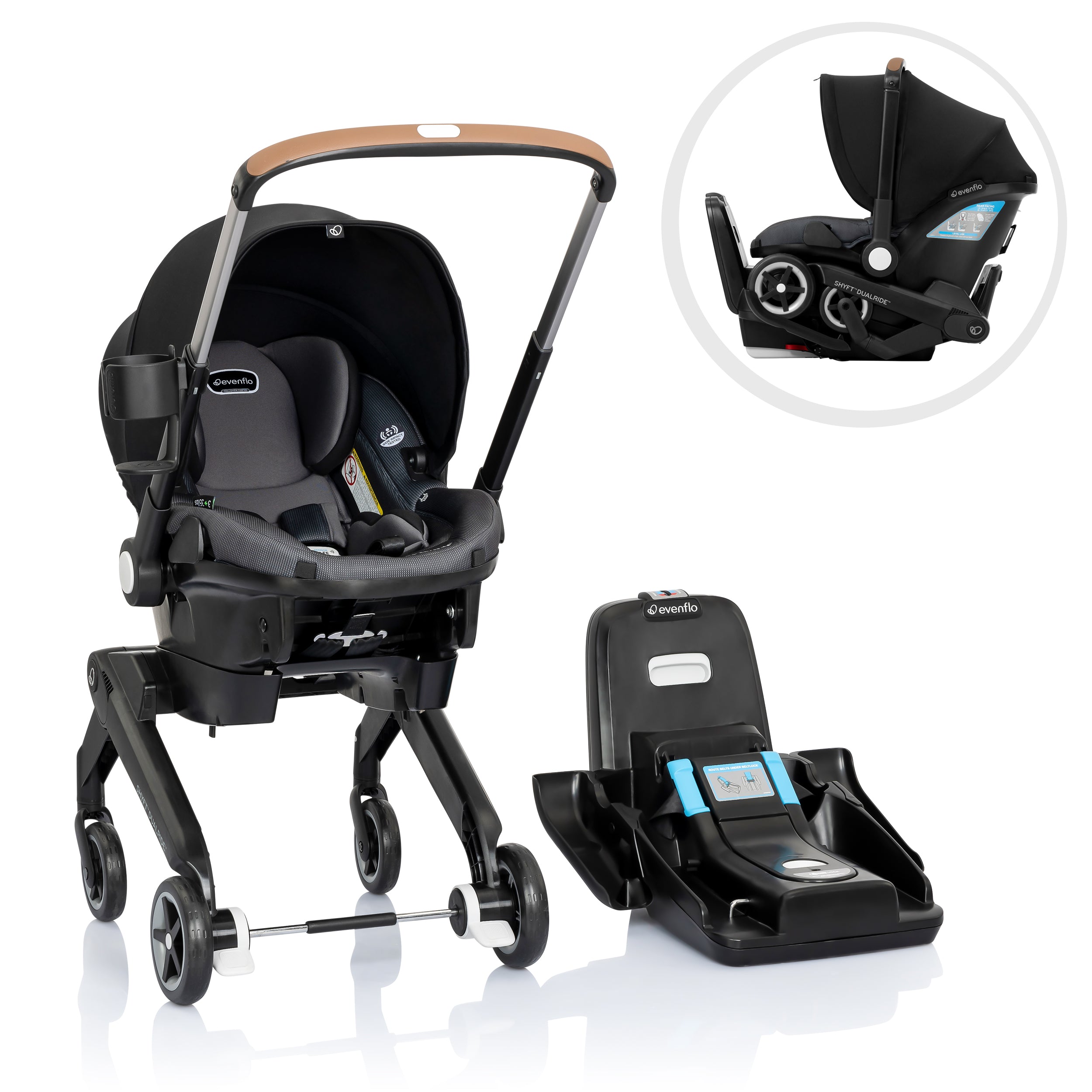 evenflo car seat belt routing Evenflo Shyft DualRide Infant Car Seat and Stroller Combo with Carryal