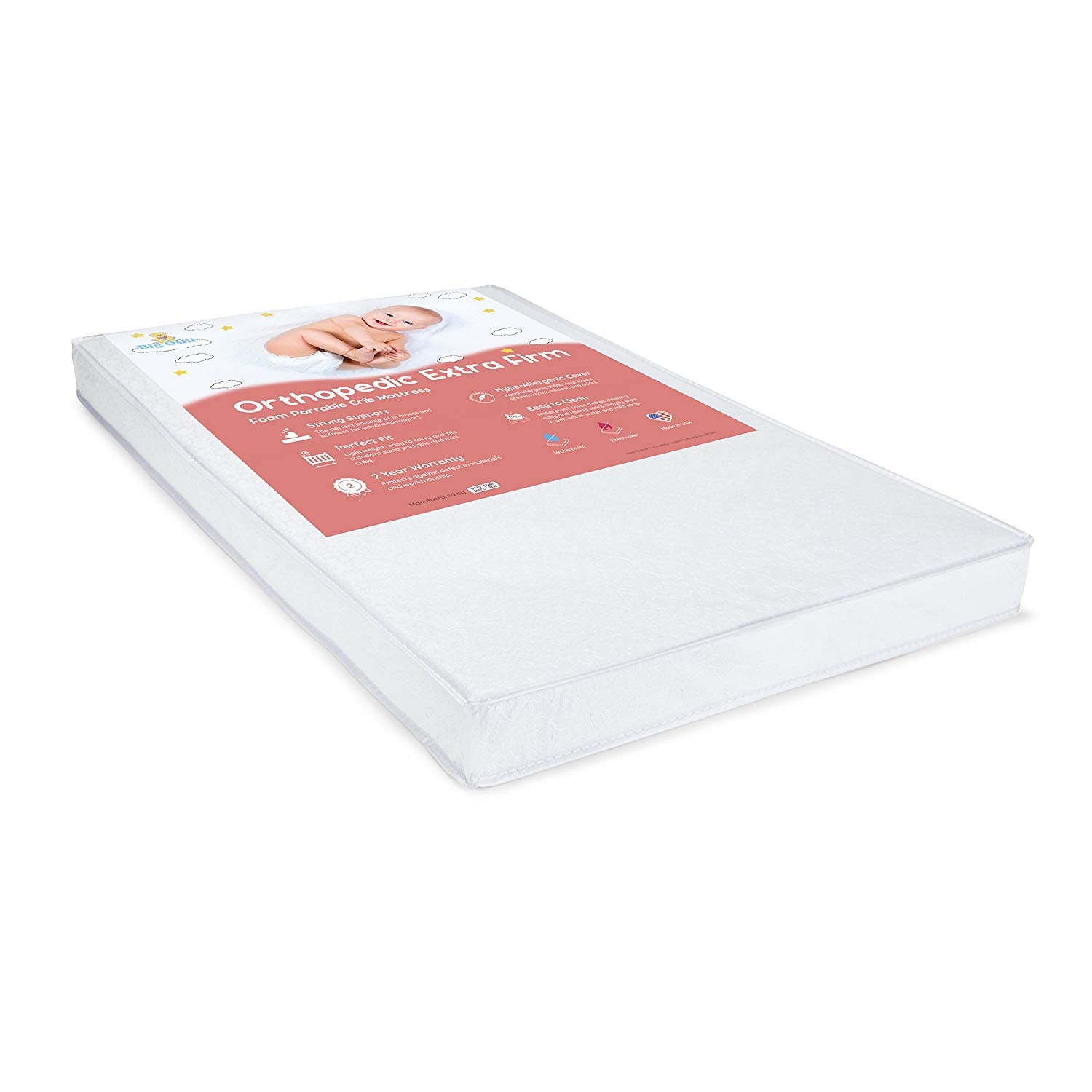 Big Oshi Portable Crib Mattress 3 Thick White