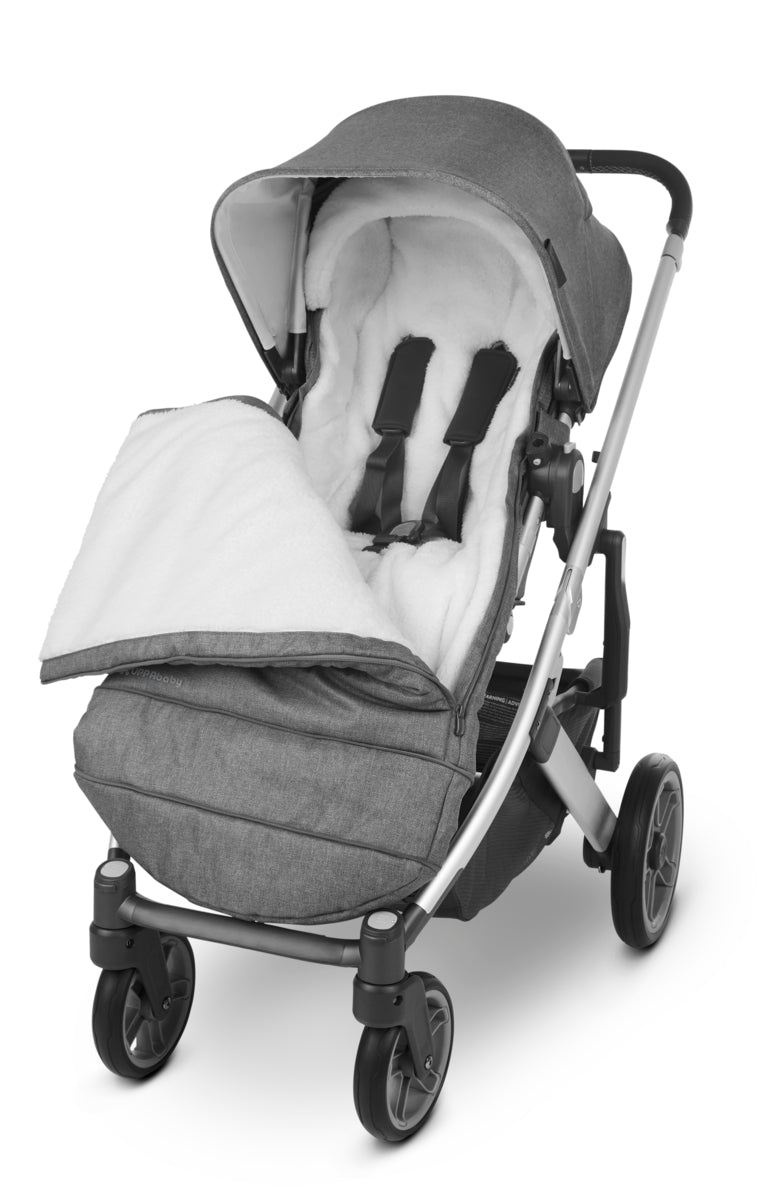 The fleece-lined interior of the UPPAbaby Cozy Ganoosh featured by Mega babies keeps your baby warm.