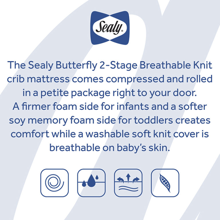 Sealy Butterfly 2-Stage Breathable Knit Crib and Toddler Mattress