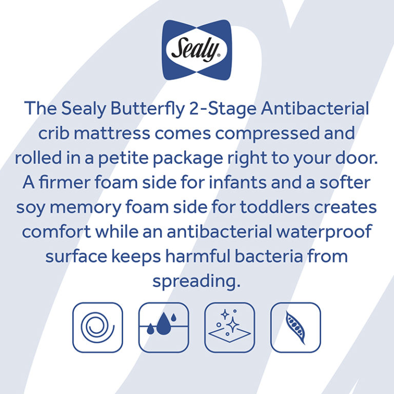 Sealy Butterfly 2-Stage Antibacterial Ultra Firm Crib and Toddler Mattress