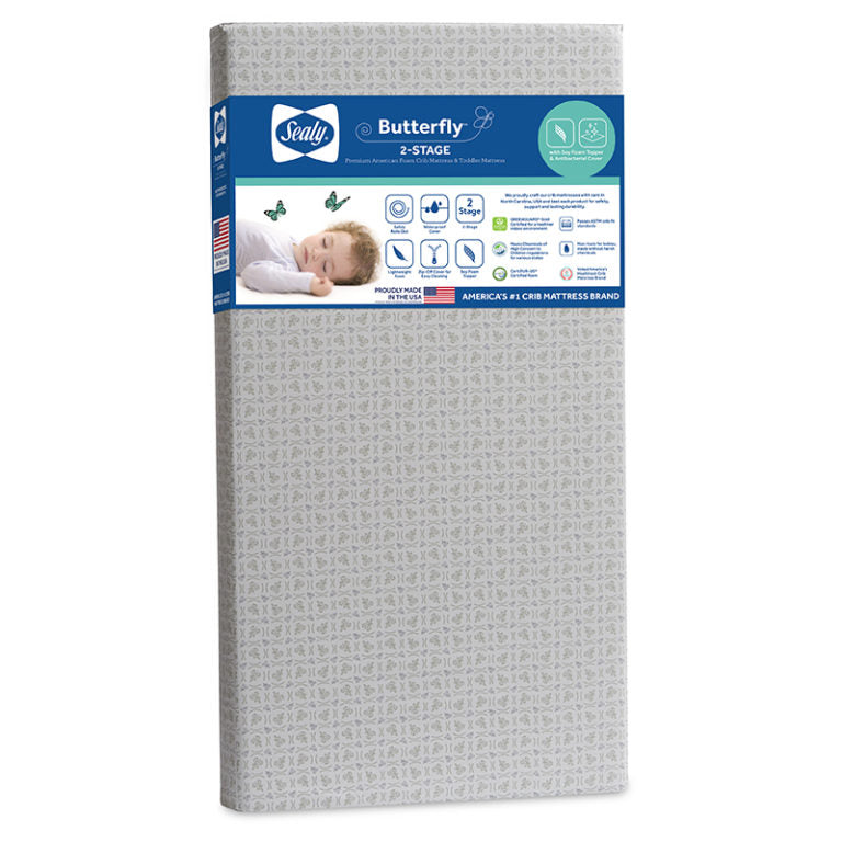 Sealy Butterfly 2-Stage Antibacterial Ultra Firm Crib and Toddler Mattress
