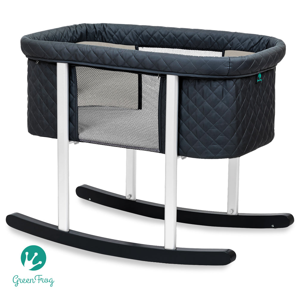 Green Frog Baby Bassinet Cradle Includes Gentle Rocking Feature, Great for Newborns and for