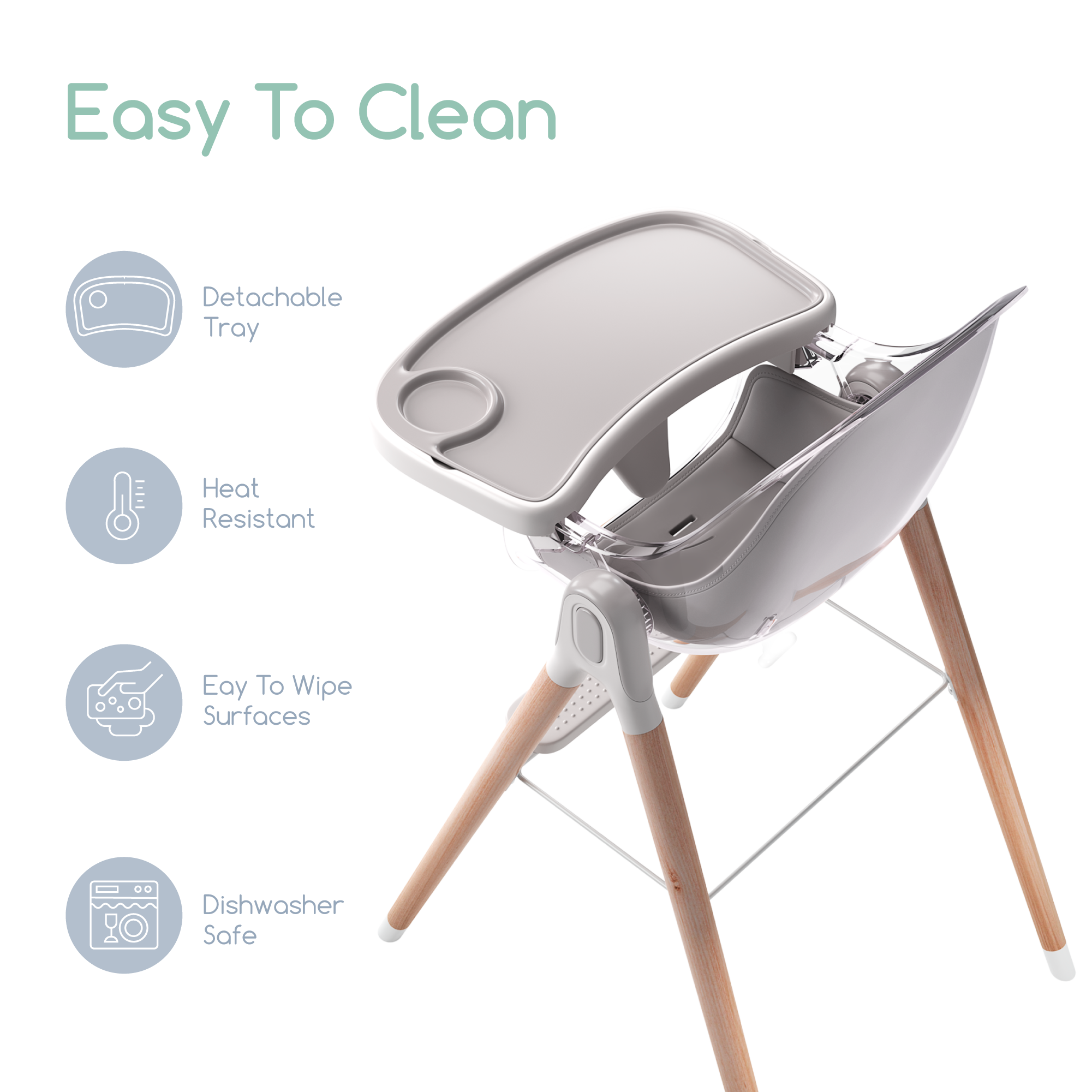 Children of Design Classic Non-Reclinable High Chair with Removable Seat Cushion