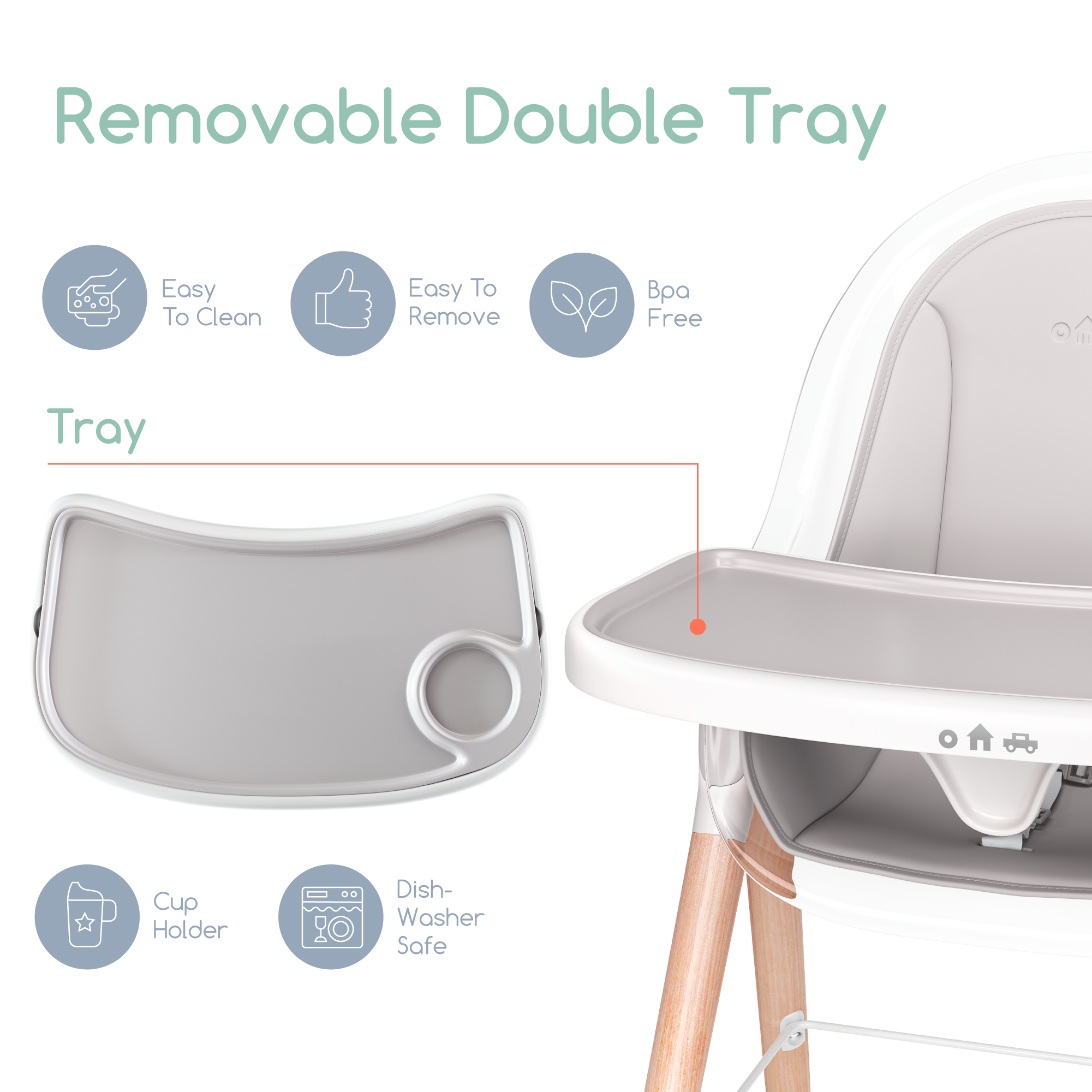 Children of Design Classic Non-Reclinable High Chair with Removable Seat Cushion