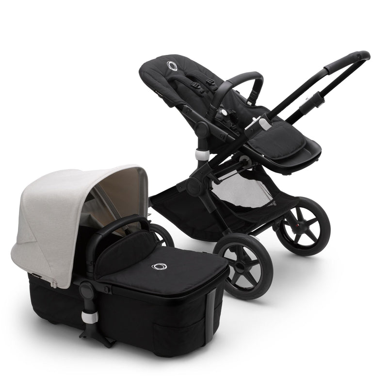 The Bugaboo bassinet stroller from Mega babies comes in a misty white/ midnight black.