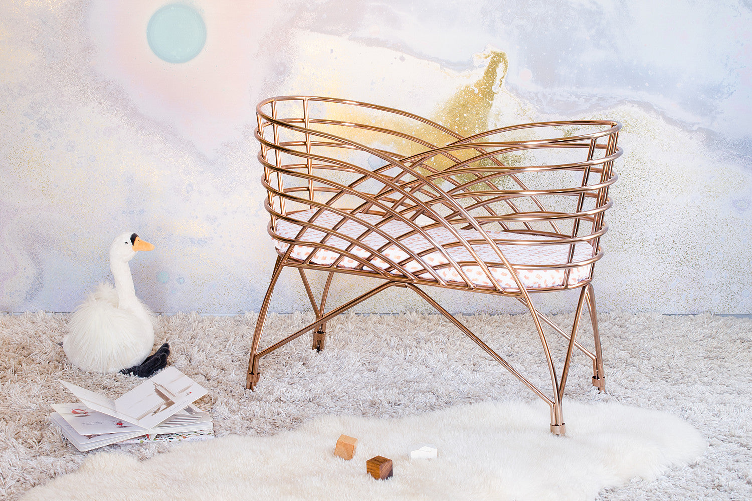 Nursery Works Aura Metal Baby Bassinet Rose Gold