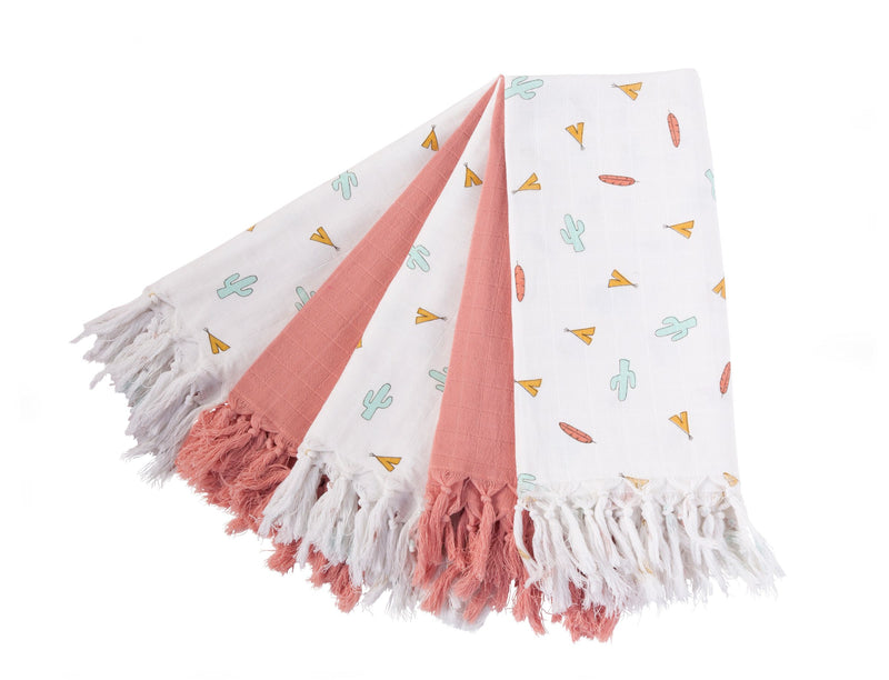 Childhome Pack of 5 Tipi Nude Cotton Cloths With Fringes