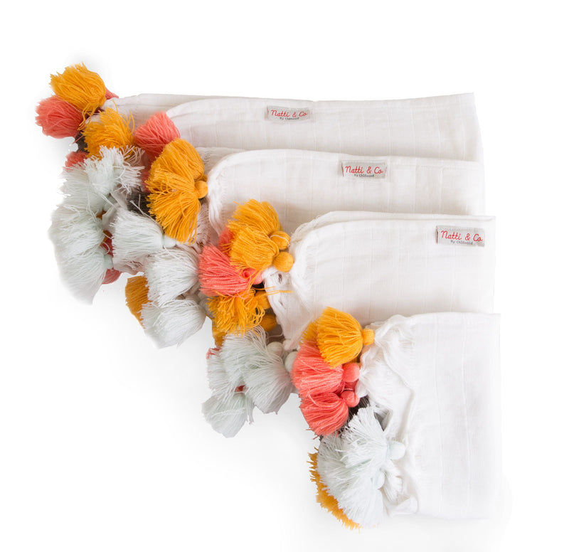 Childhome Pack of 4 Tetra Cotton Cloths With Tassel
