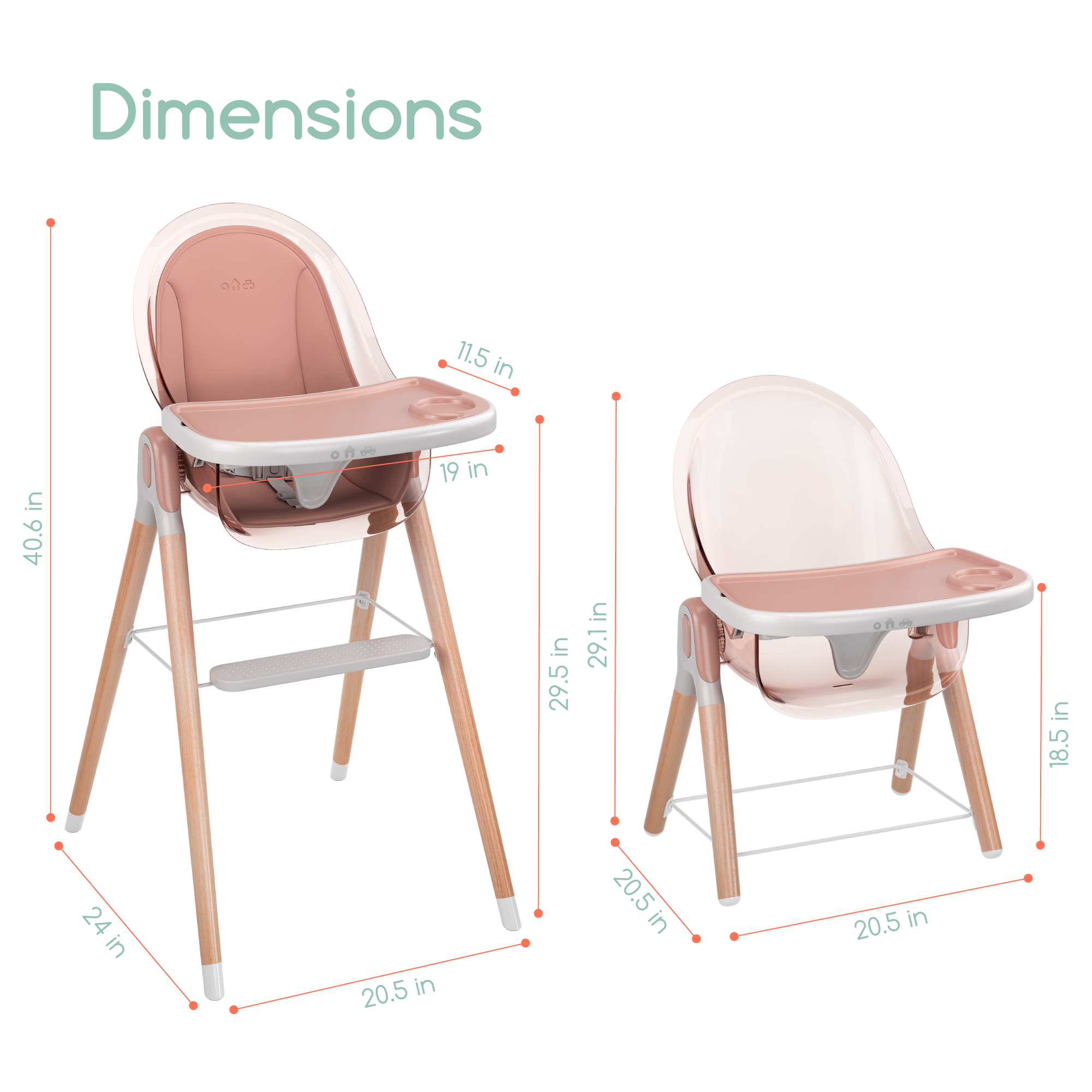 Children of Design Classic Non-Reclinable High Chair with Removable Seat Cushion