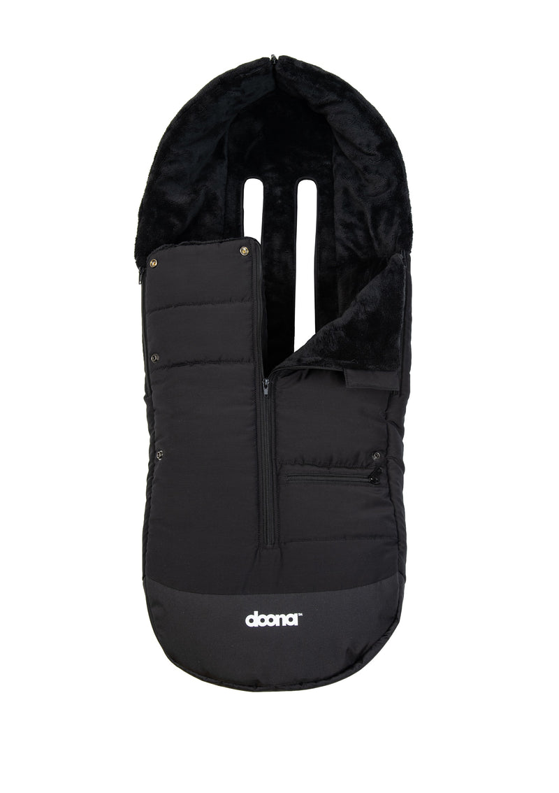 The Doona footmuff, featured by Mega babies is made with water repellant materials.